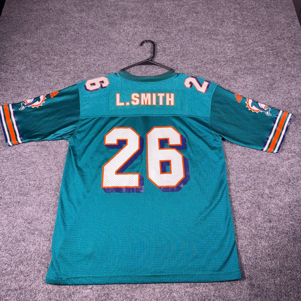 Vintage Adidas Miami Dolphins Lamar Smith 26 Jersey Aqua Teal Youth XL 14/16